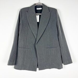 NEW Nonchalant Cyra Oversized Lapel Open Front Structured Blazer Jacket Gray S